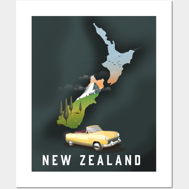 New Zealand Map Travel poster Wall Art by nickemporium1